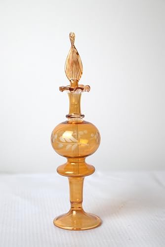 Hand Painted Orange Glass Perfume Bottle Egyptian Design