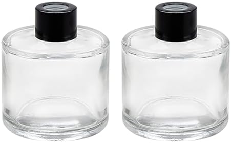 2 Pcs 50ml Clear Glass Diffuser Bottles with Black Lid