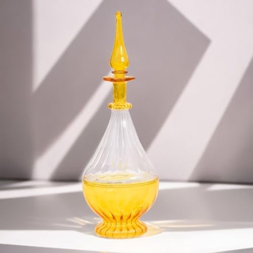 Hand-Blown Yellow Glass Perfume Bottle with Ribbed Design