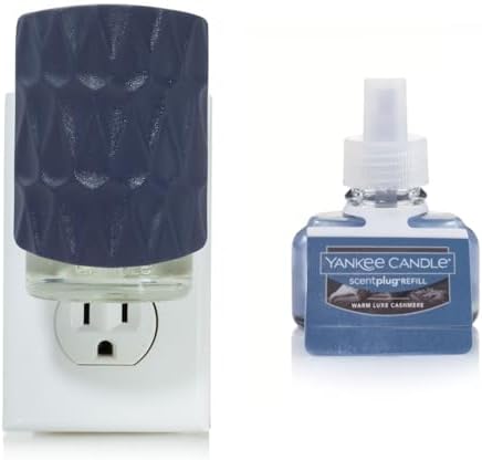 Yankee Candle Navy Organic Pattern Scent Plug Diffuser Unit with Warm Luxe Cashmere Home Fragrance Electric Refill