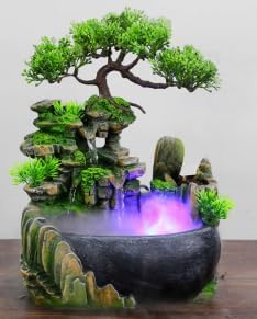 Tabletop Water Fountain with LED Light and Plants