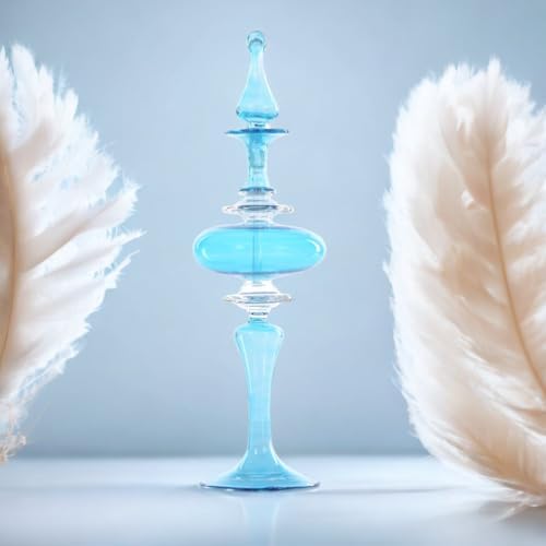 Iridescent Blue Blown Glass Perfume Bottle - Handmade Refillable Home Decor Accessory for Women