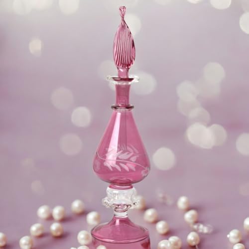 Hand-Blown Egyptian Glass Perfume Bottle - Refillable Engraved Scent Holder