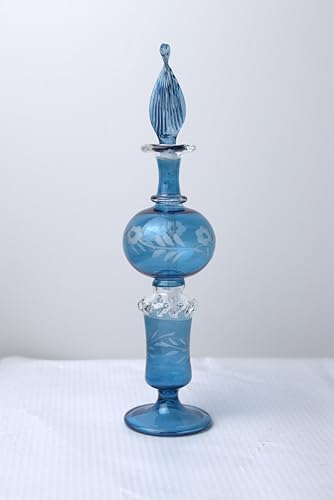 Ornamenta Handcrafted Blue Glass Perfume Bottle with Engraved Design