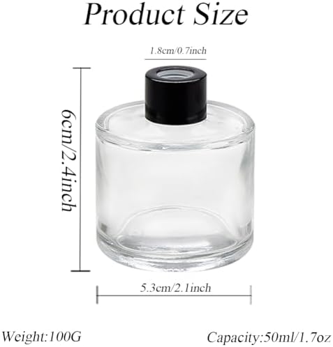 2 Pcs 50ml Clear Glass Diffuser Bottles with Black Lid