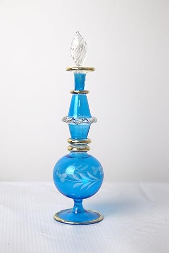 Handmade Blue Glass Perfume Bottle with Golden Accents