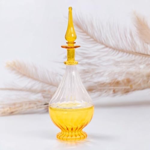 Hand-Blown Yellow Glass Perfume Bottle with Ribbed Design