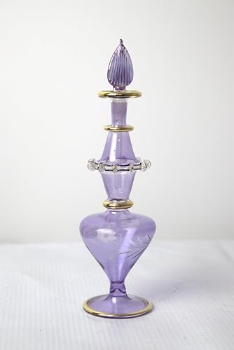 Egyptian Glass Perfume Bottle with Golden Trim and Engraved Design