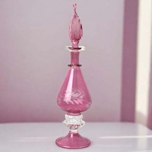 Hand-Blown Egyptian Glass Perfume Bottle - Refillable Engraved Scent Holder