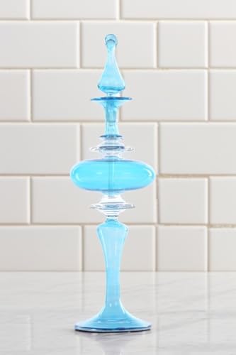 Iridescent Blue Blown Glass Perfume Bottle - Handmade Refillable Home Decor Accessory for Women