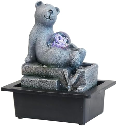 Cute Bear Indoor Waterfall Fountain with Colored LED Lights