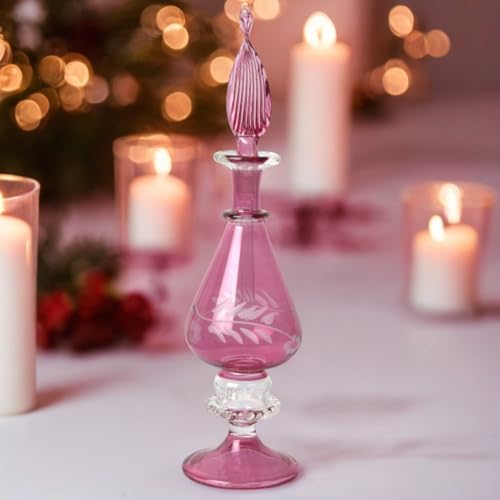 Hand-Blown Egyptian Glass Perfume Bottle - Refillable Engraved Scent Holder