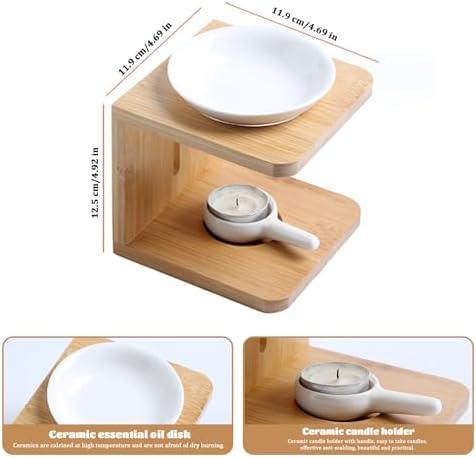 Ceramic Essential Oil Burner with Bamboo Base and 100ML Removable Bowl