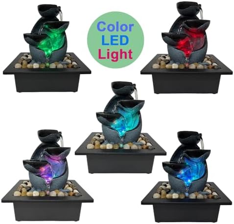 Indoor Tabletop Water Fountain with LED Light and Pump