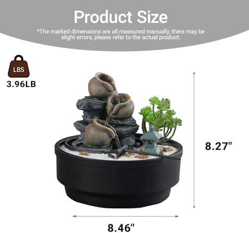 Tabletop Water Fountain with LED Lights and Pagoda