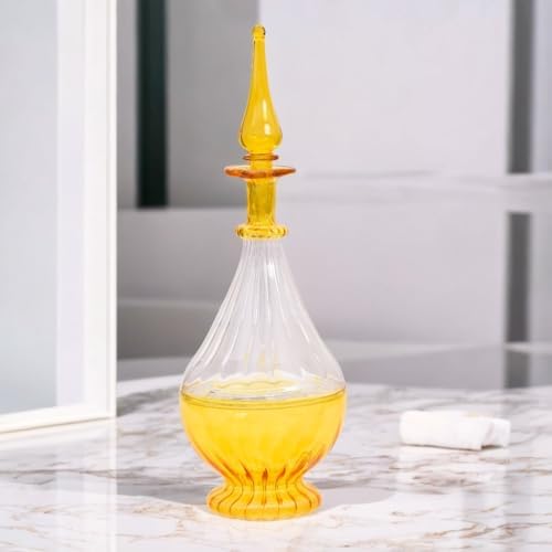 Hand-Blown Yellow Glass Perfume Bottle with Ribbed Design