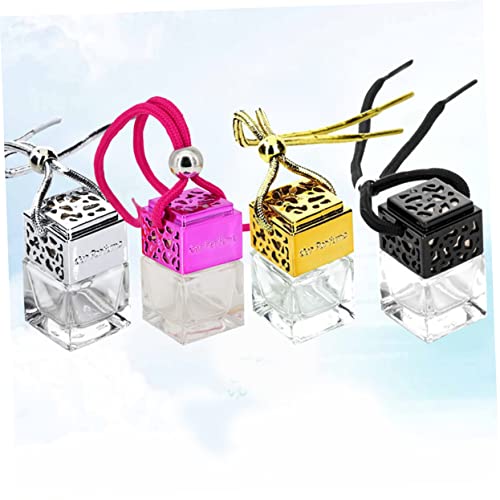 Car Perfume Bottle Pendant 4Pcs 8ml Hollow Glass Essential Oil Bottle for Men Women Decorative Air Freshener