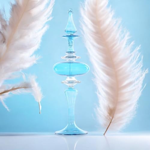 Iridescent Blue Blown Glass Perfume Bottle - Handmade Refillable Home Decor Accessory for Women