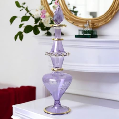 Egyptian Glass Perfume Bottle with Golden Trim and Engraved Design