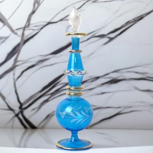 Handmade Blue Glass Perfume Bottle with Golden Accents