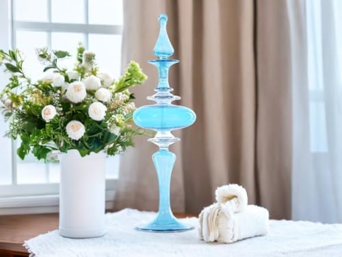 Iridescent Blue Blown Glass Perfume Bottle - Handmade Refillable Home Decor Accessory for Women