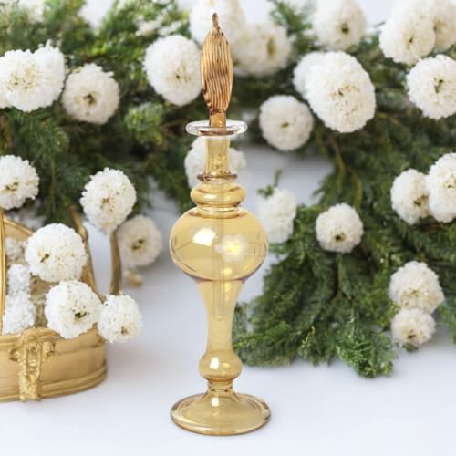 Hand-Blown Amber Glass Fragrance Bottle with Floral Etching