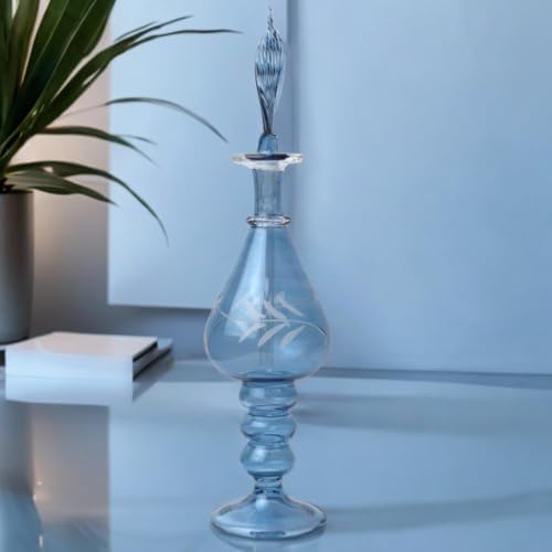 Ornamenta Handmade Blown Glass Perfume Bottle with Blue Engraving