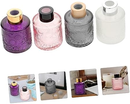 BESTYASH 4pcs Embossed Aromatherapy Glass Perfume Bottles