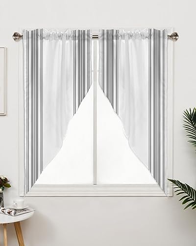 Gray Stripes Swag Valance Curtains 28x36in Polyester Rod Pocket