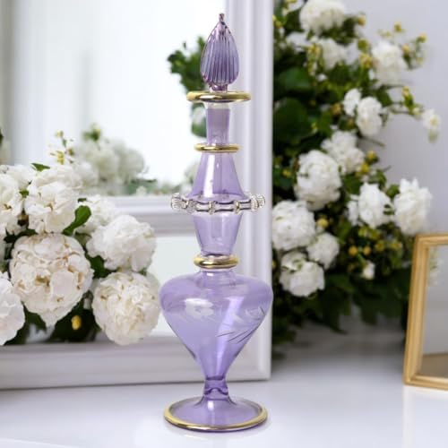 Egyptian Glass Perfume Bottle with Golden Trim and Engraved Design