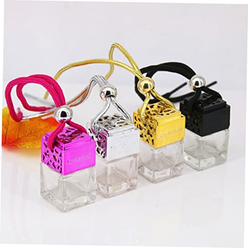 Car Perfume Bottle Pendant 4Pcs 8ml Hollow Glass Essential Oil Bottle for Men Women Decorative Air Freshener