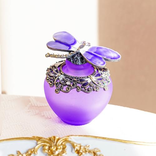 YU FENG 40ml Purple Dragonfly Glass Perfume Bottle with Butterfly Lid