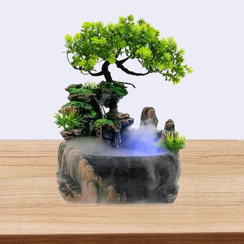 Indoor Tabletop Fountain Humidifier with Light and Rockery Design