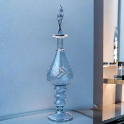 Ornamenta Handmade Blown Glass Perfume Bottle with Blue Engraving
