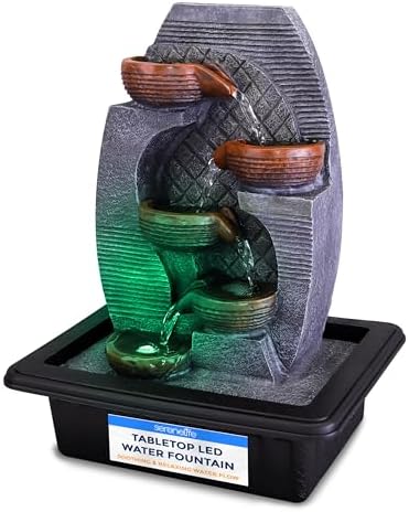 SereneLife Tabletop Water Fountain with LED Light Automatic Pump