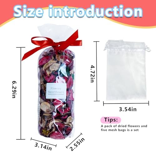 DIY Sweet Floral Heart Shaped Dry Flower Sachet Set - 5 Bags with Flowers