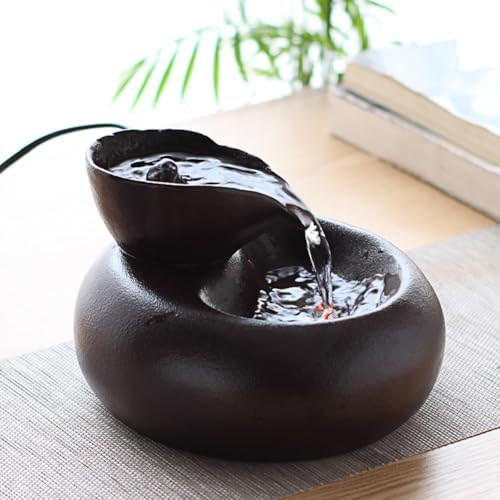 TOERVIOZ Black Ceramic Tabletop Water Fountain Pet Humidifier