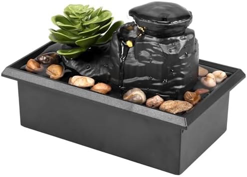 Mini Tabletop Fountain with Light and Plants