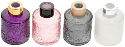 BESTYASH 4pcs Embossed Aromatherapy Glass Perfume Bottles