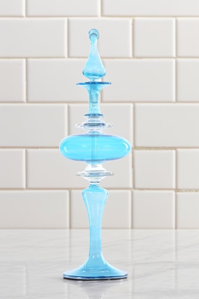 Iridescent Blue Blown Glass Perfume Bottle - Handmade Refillable Home Decor Accessory for Women