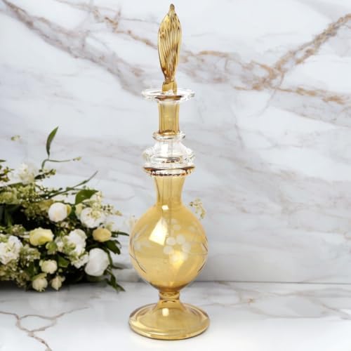 Hand-Blown Amber Glass Fragrance Bottle with Etching