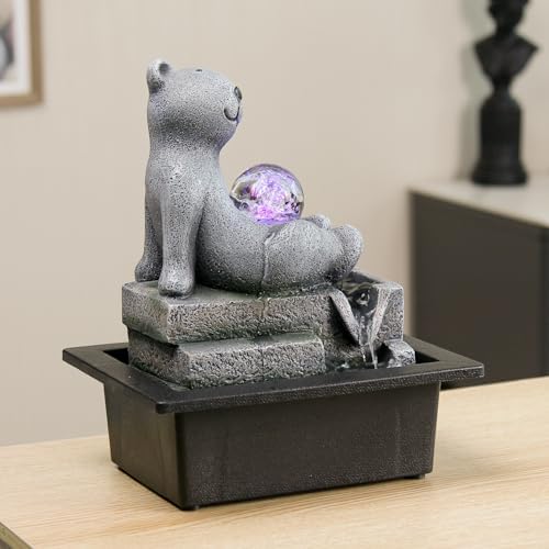 Cute Bear Indoor Waterfall Fountain with Colored LED Lights