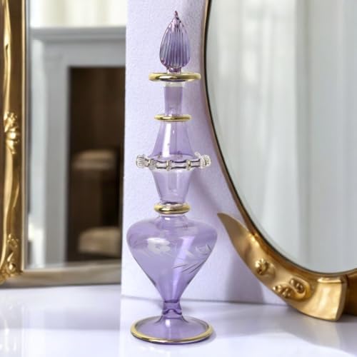 Egyptian Glass Perfume Bottle with Golden Trim and Engraved Design