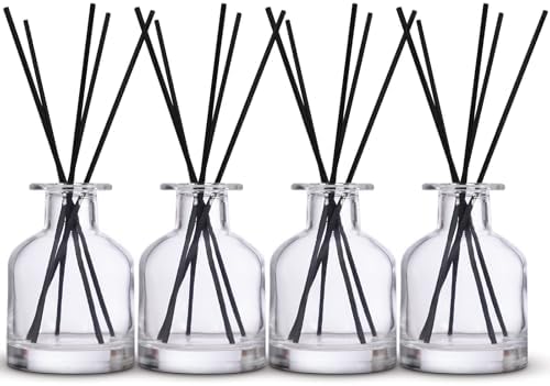 4 Pack Transparent Reed Diffuser Bottles with Gold Caps and Black Sticks for DIY Fragrance
