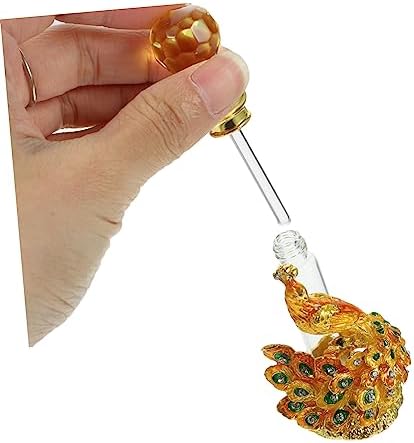 PRETYZOOM Vintage Gold Peacock Perfume Bottle 4ml Refillable Essential Oil Holder
