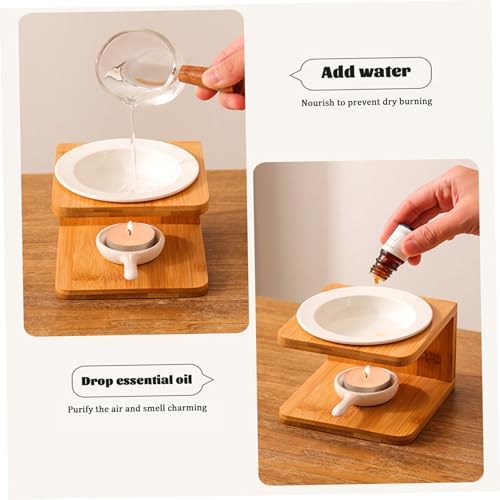 Essential Oil Warmer with Bamboo Base and Ceramic Bowl