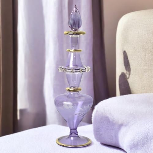 Egyptian Glass Perfume Bottle with Golden Trim and Engraved Design