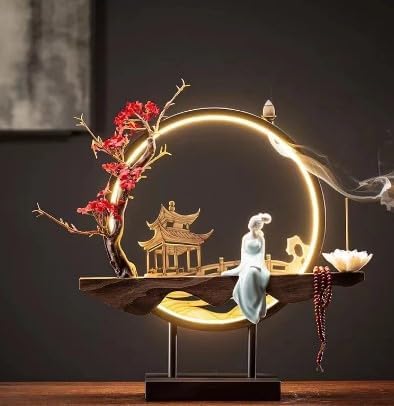 Tabletop Water Fountain with LED Light and Incense Burner