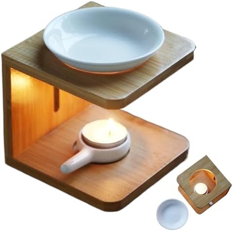 Essential Oil Burner with Bamboo Base and Ceramic Bowl