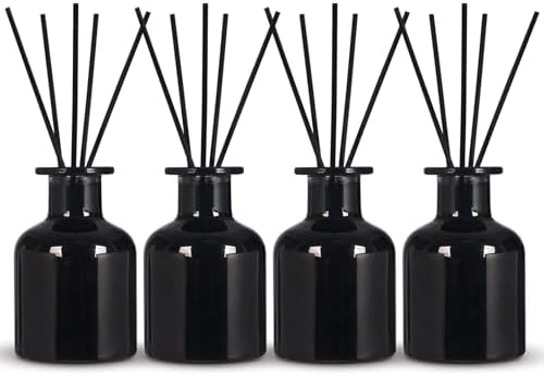 4 Pack Perfume Reed Diffuser Bottles with Gold Caps and Black Sticks